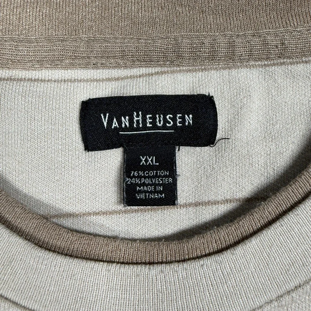Van Heusen Shirt Mens XXL Tan Striped Long Sleeve Cotton Blend Crew Neck Pullove